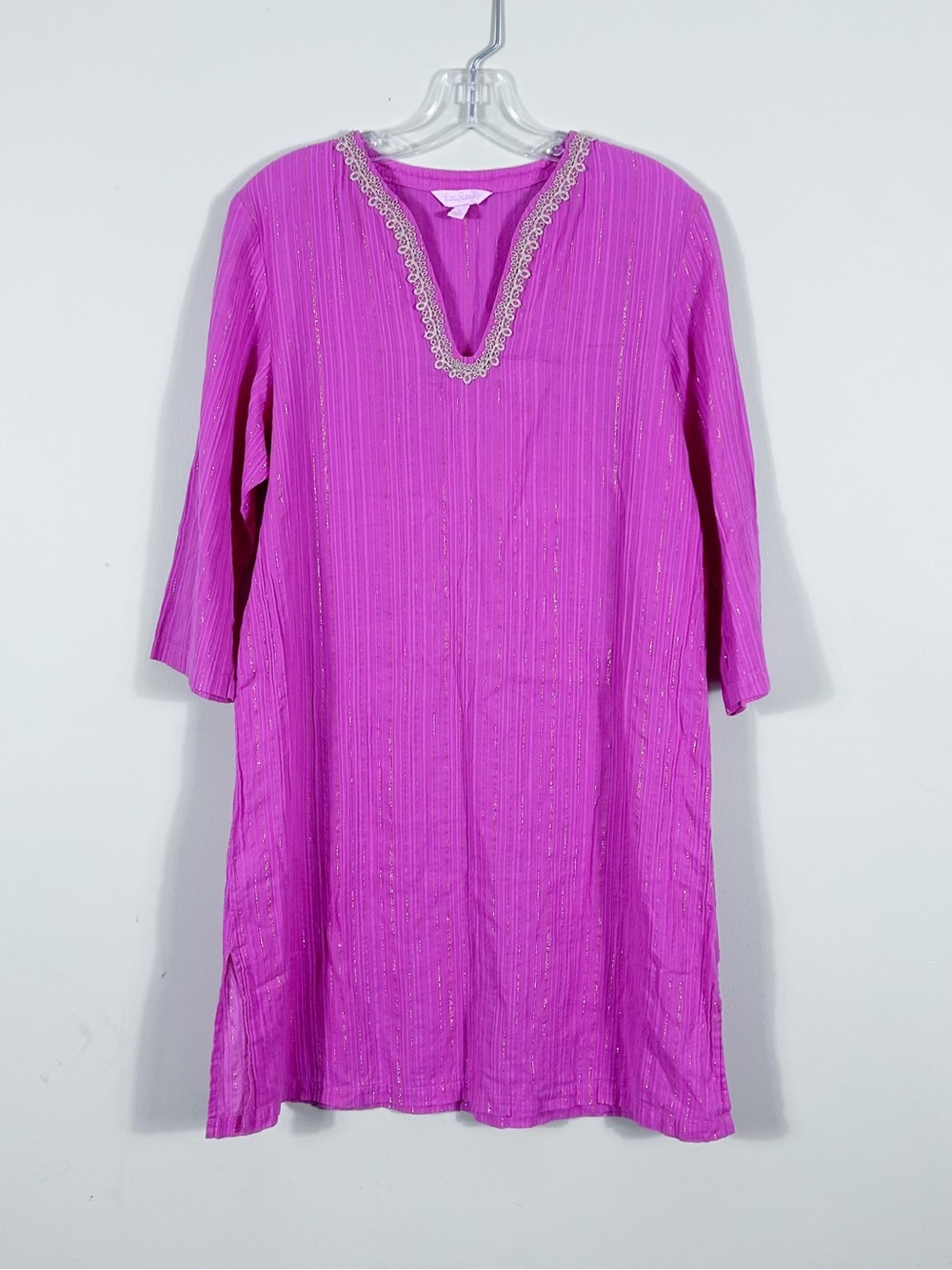 Lilly Pulitzer Esme Tunic Dress Cover Up Pink Gold Metallic Cotton Size M